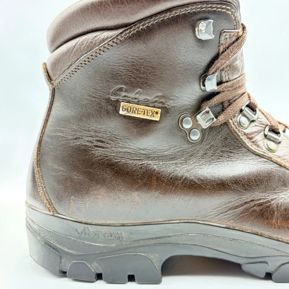 Vintage Cabelas Gore-Tex Leather Hiking Boots Brown Vibram Mens 9.5 Womens‎ 11